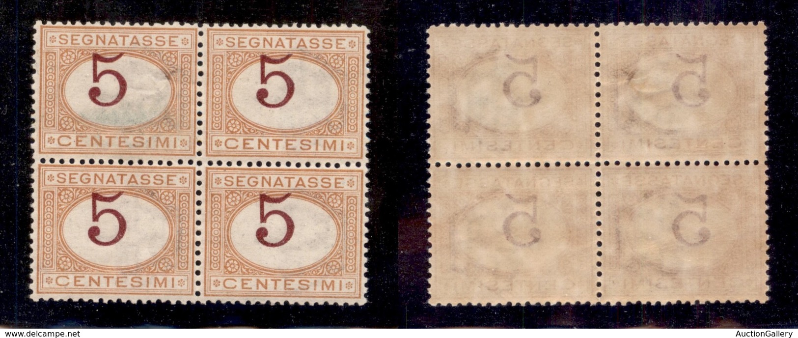 Regno - Segnatasse - 1890 - 5 Cent (20c) - Quartina Con Cifre Spostate - Gomma Integra - Centratura Perfetta - Molto Bel - Other & Unclassified