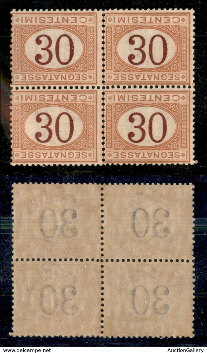 Regno - Segnatasse - 1890 - 30 Cent (23a) - Quartina Con Cifre Capovolte - Gomma Integra (120+) - Other & Unclassified