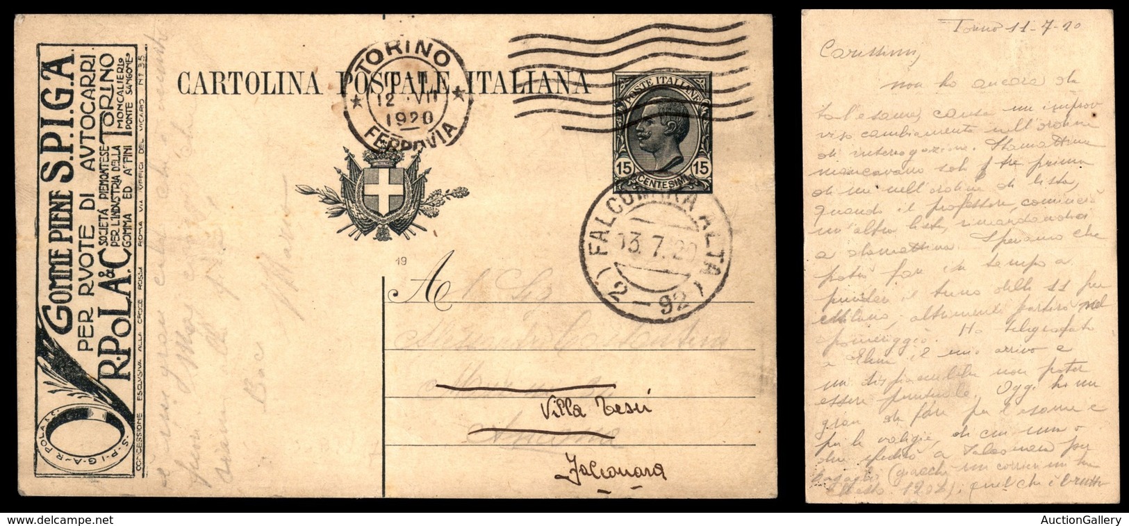 Regno - Interi Postali - 1919 - Gomme S.P.I.G.A. (R3/16) - Cartolina Postale Usata - Sonstige & Ohne Zuordnung