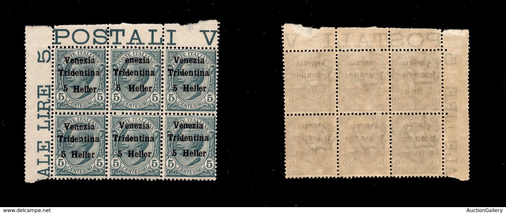 Occupazioni I Guerra Mondiale - Trentino-Alto Adige - 1918 - 5 Heller Su 5 Cent (28+28g) Blocco Angolare Di 6 - Errore " - Altri & Non Classificati