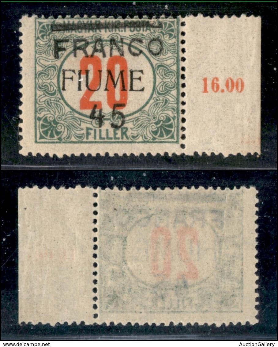 Occupazioni I Guerra Mondiale - Fiume - 1919 - 45 Su 20 Filler (30) Bordo Foglio - Gomma Integra (200+) - Other & Unclassified