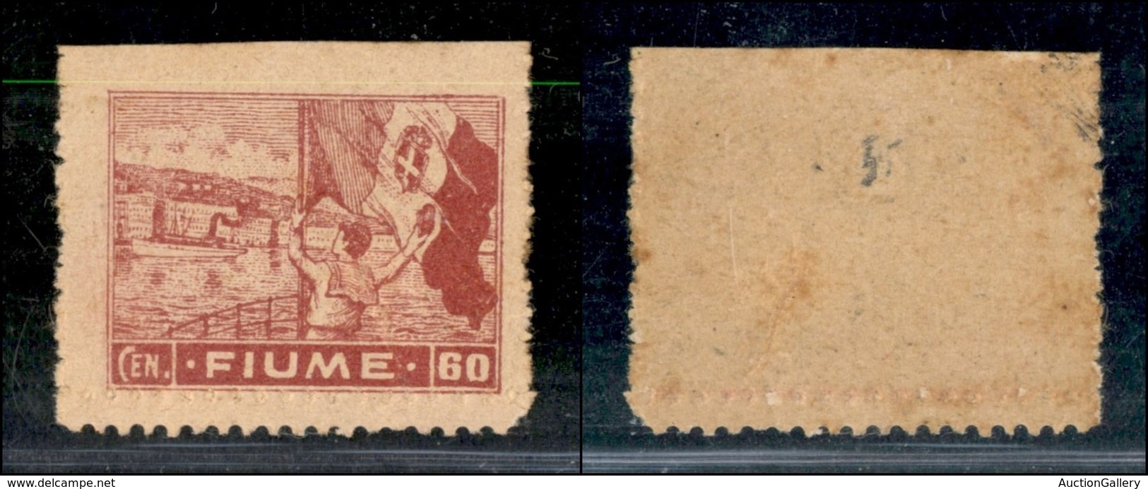 Occupazioni I Guerra Mondiale - Fiume - 1919 - 60 Cent (C43ca) Non Dentellato In Alto Con Doppia Dentellatura In Basso - - Other & Unclassified