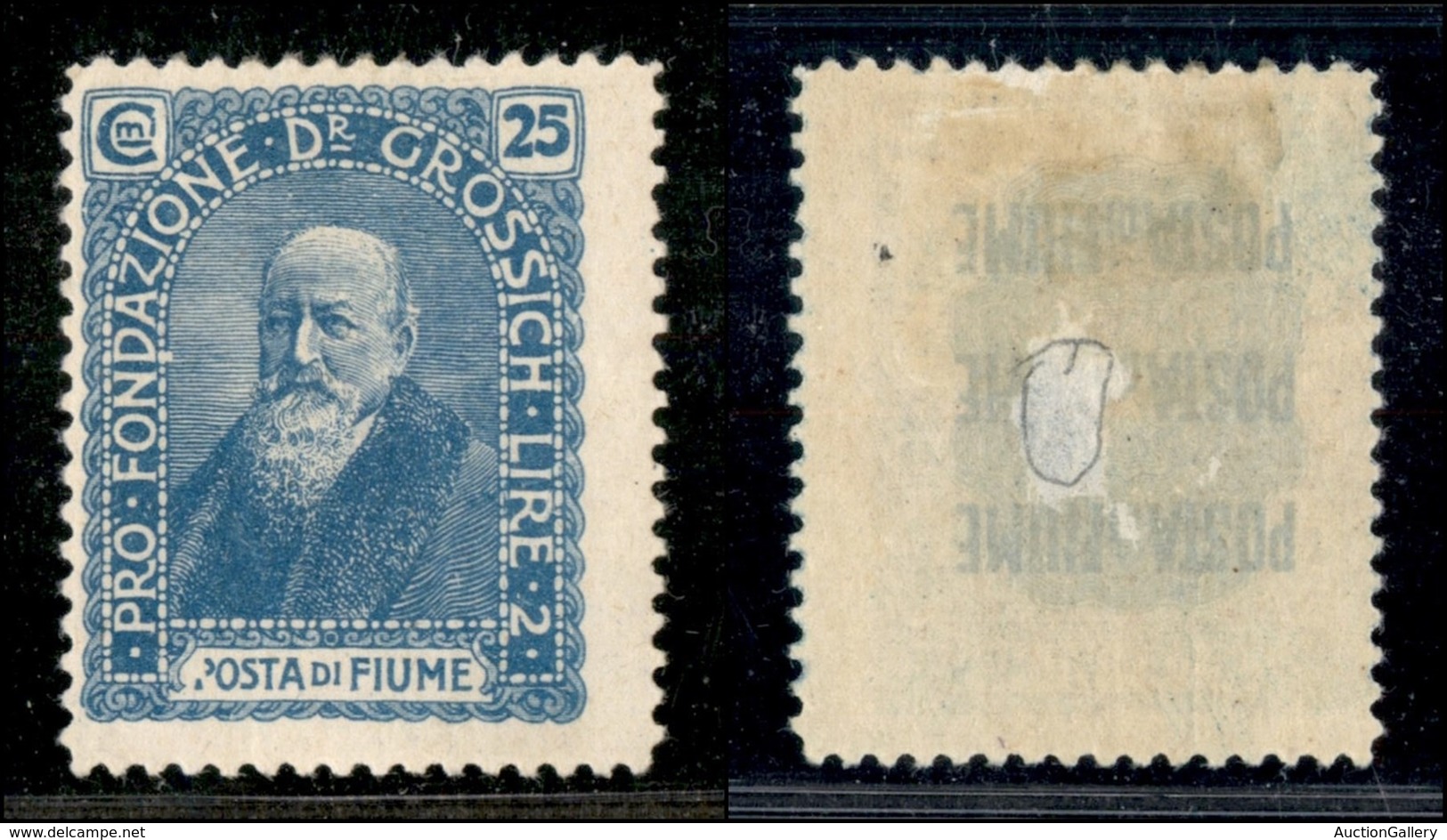 Occupazioni I Guerra Mondiale - Fiume - 1919 - 25 Cent Grossich (74c - Celeste Latteo) - Gomma Originale - Assotigliato  - Other & Unclassified