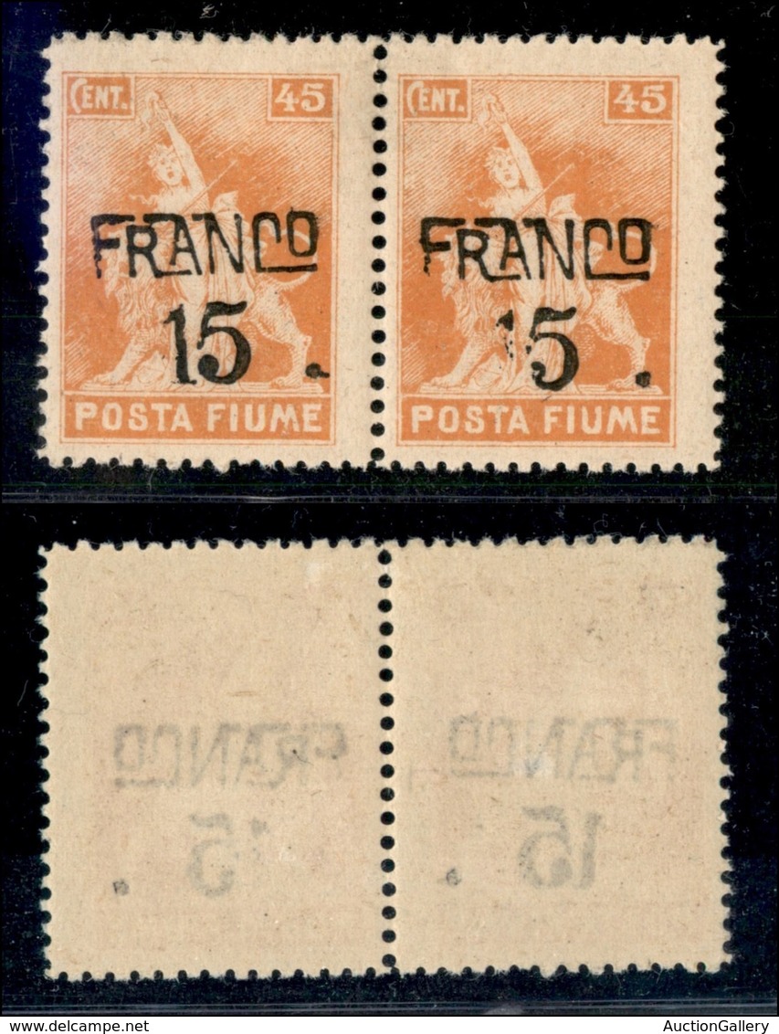 Occupazioni I Guerra Mondiale - Fiume - 1919 - Franco 15 Su 45 Cent (C79t) - Coppia Con Piccole Tracce Della Cifra 1 A D - Other & Unclassified