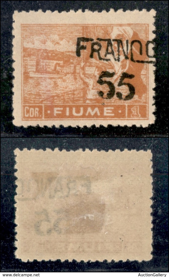 Occupazioni I Guerra Mondiale - Fiume - 1919 - Franco 55 Su 1 Corona (83eaa) Con Soprastampa Obliqua Spostata A Destra - - Other & Unclassified