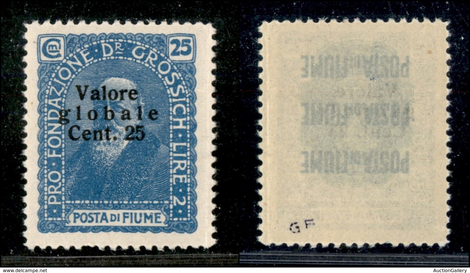 Occupazioni I Guerra Mondiale - Fiume - 1920 - 25 Cent Valore Globale (103a-celeste) - Gomma Integra (275) - Other & Unclassified