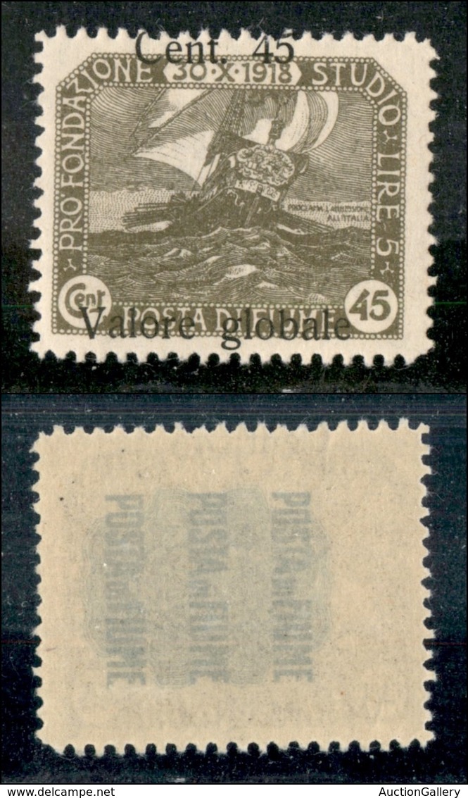 Occupazioni I Guerra Mondiale - Fiume - 1920 - 45 Cent Su 45 Valore Globale (104fc-varietà) - Cent 45 In Alto - Gomma In - Other & Unclassified