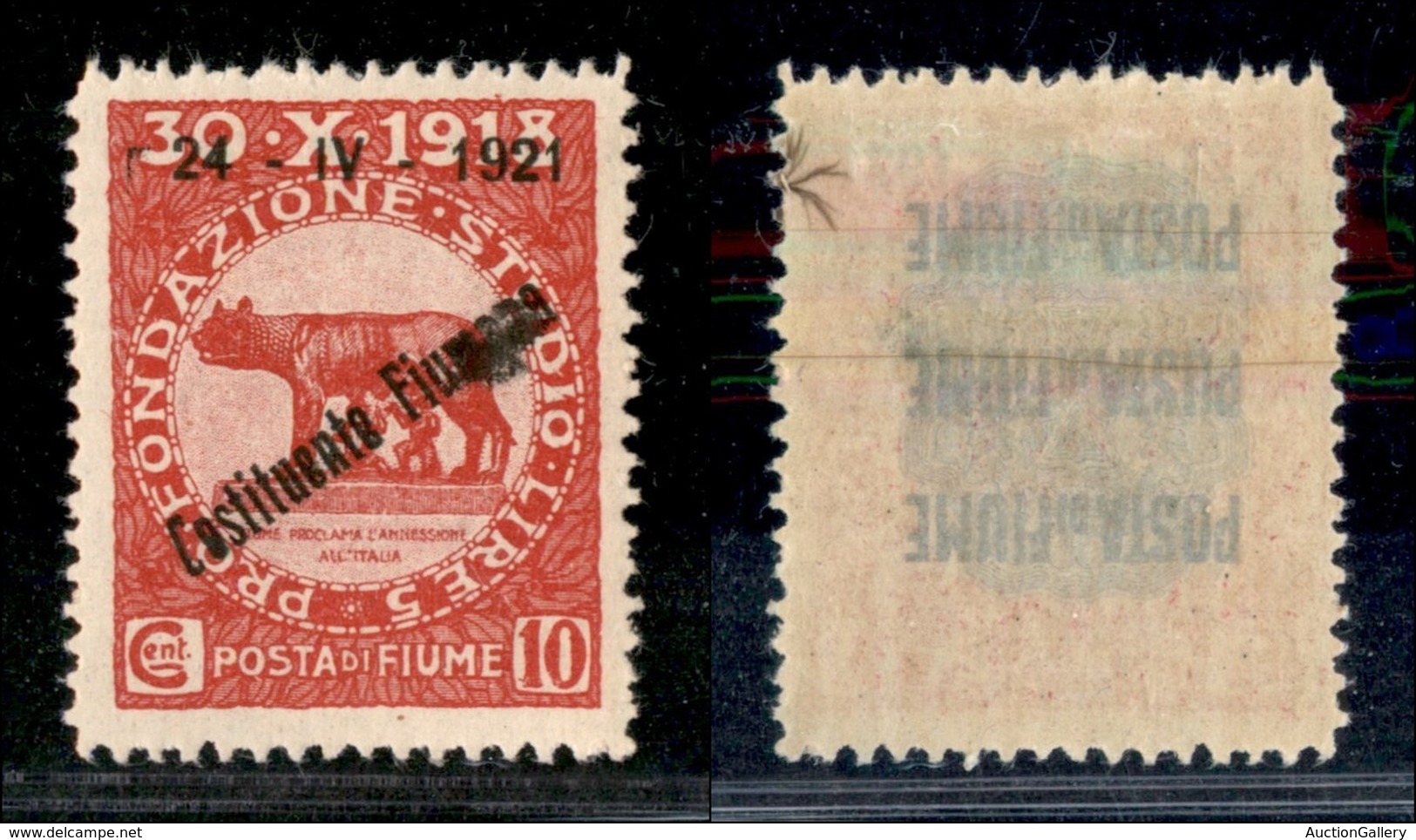 Occupazioni I Guerra Mondiale - Fiume - 1921 - 10 Cent Costituente (165nb+nha Varietà) - C Verticale + Spazio Tipografic - Other & Unclassified