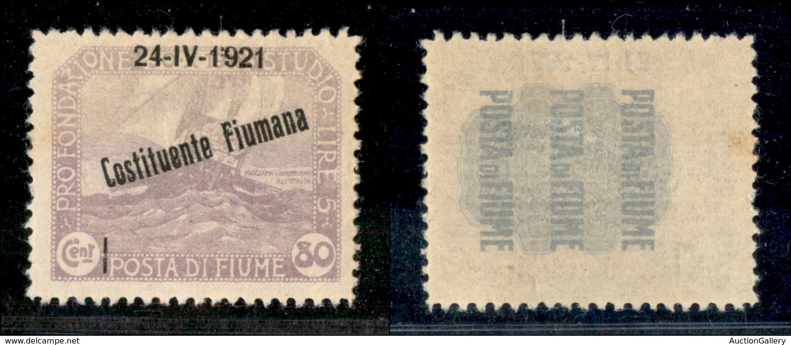 Occupazioni I Guerra Mondiale - Fiume - 1921 - 80 Cent Costituente (170 Varietà) - Spazio Tipografico Dopo Cent - Gomma  - Other & Unclassified