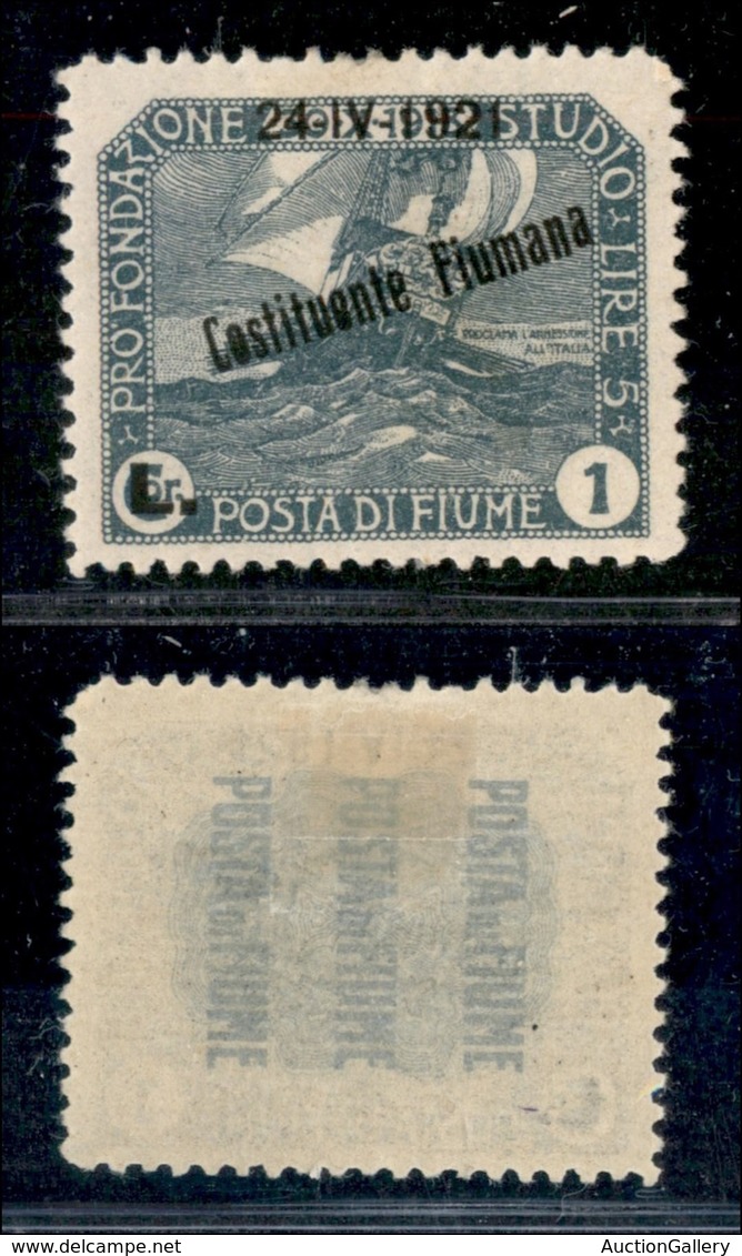 Occupazioni I Guerra Mondiale - Fiume - 1921 - 1 Lira Costituente (171nc) Con A In Alto - Gomma Originale (350) - Other & Unclassified