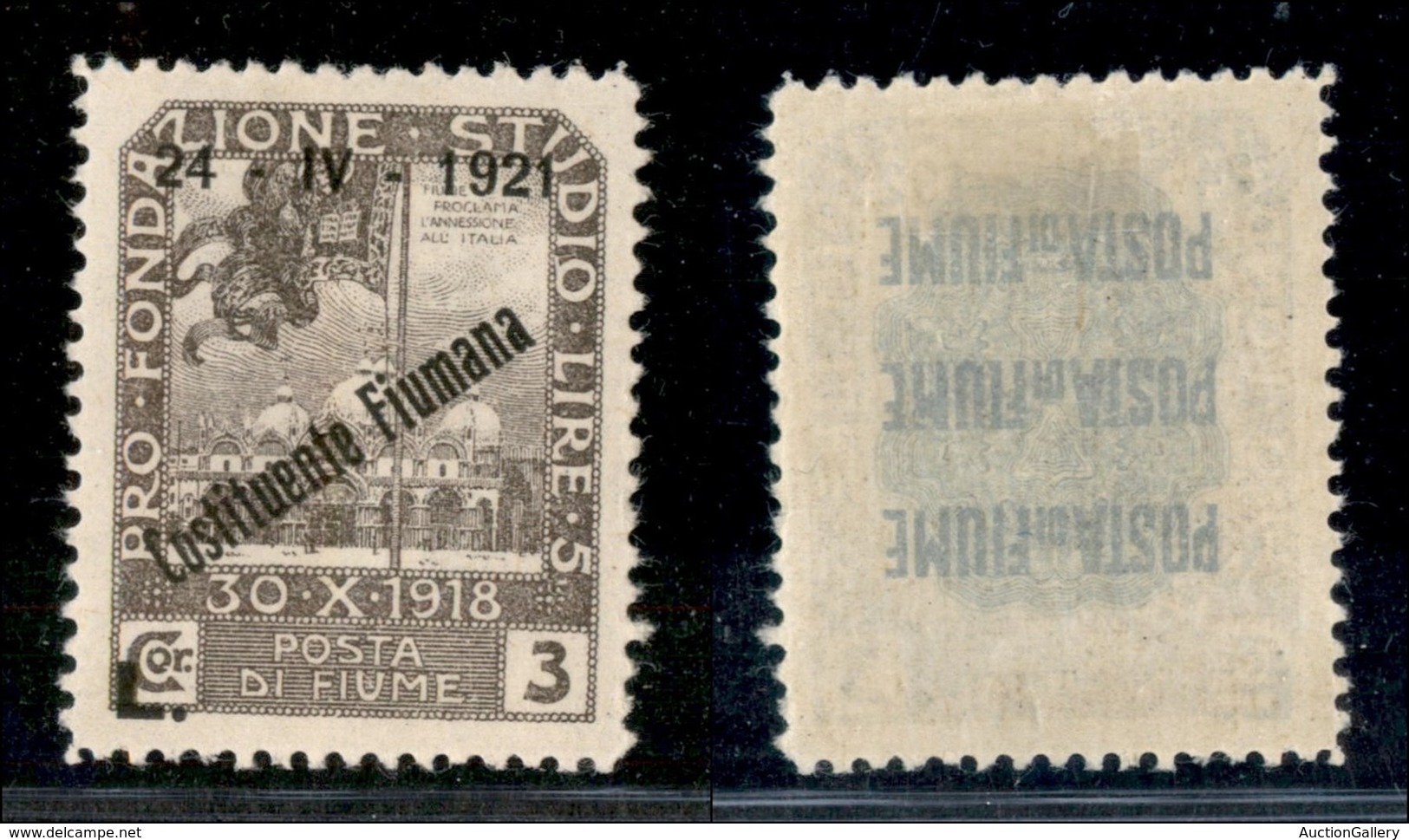 Occupazioni I Guerra Mondiale - Fiume - 1921 - 3 Lire Costituente (171) - Gomma Ogirinale (240) - Other & Unclassified