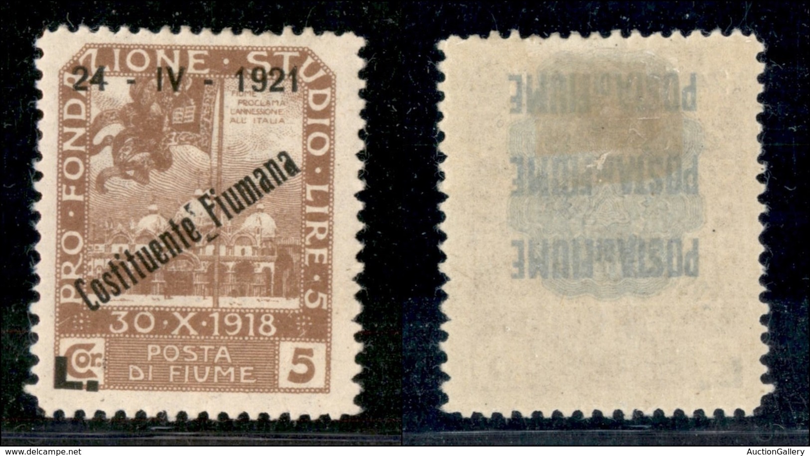 Occupazioni I Guerra Mondiale - Fiume - 1921 - 5 Lire Costituente (174) - Gomma Originale (240) - Other & Unclassified