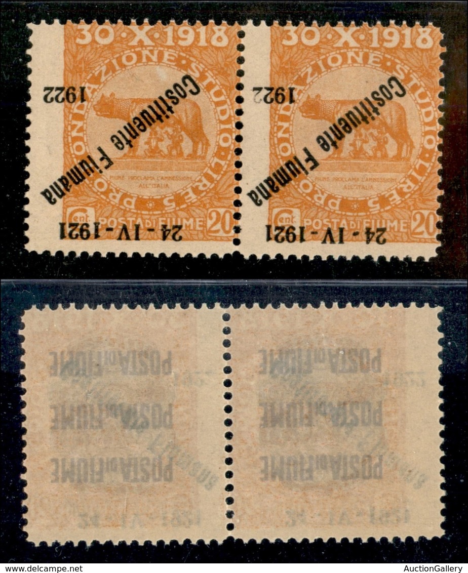 Occupazioni I Guerra Mondiale - Fiume - 1922 - 25 Cent Costituente (182b Varietà) - Coppia Con Soprastampe Capovolte E S - Other & Unclassified