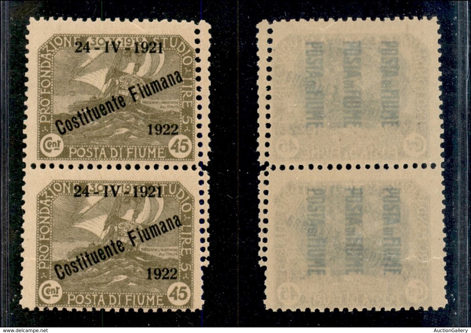 Occupazioni I Guerra Mondiale - Fiume - 1922 - 45 Cent (193x Varietà) - Coppia Verticale Con Doppia Dentellatura Obliqua - Other & Unclassified