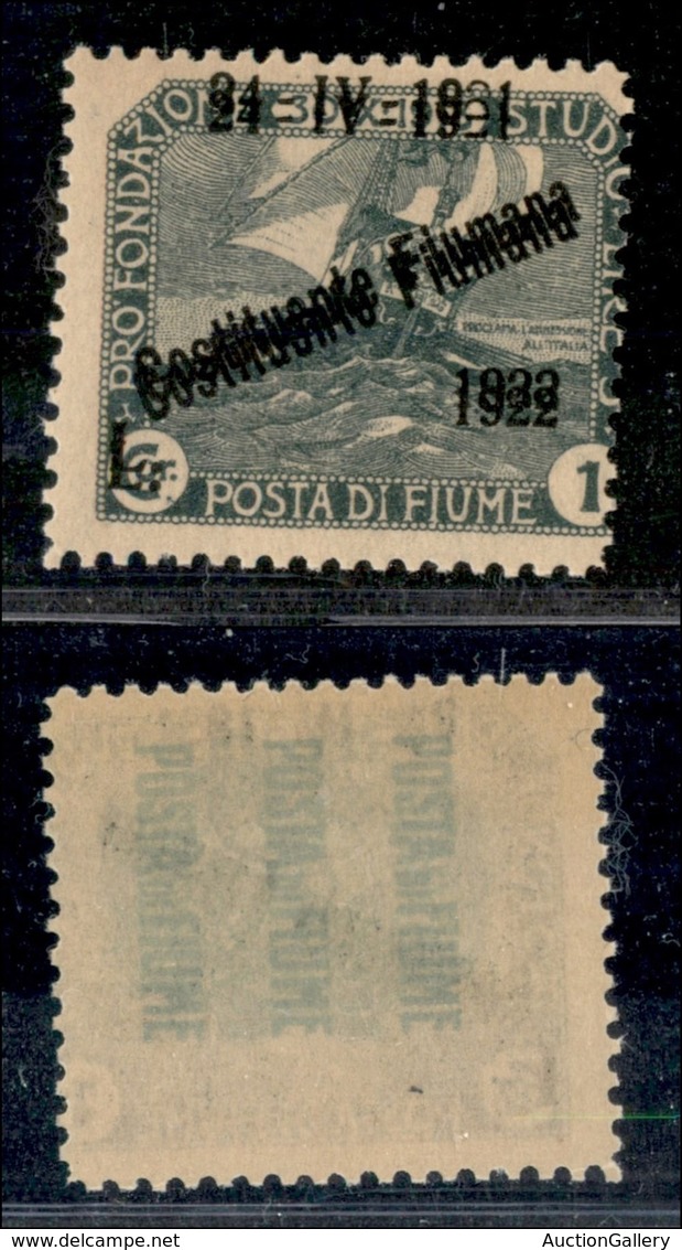 Occupazioni I Guerra Mondiale - Fiume - 1922 - 1 Lira Costituente (186f Varietà) - Doppia Soprastampa + Dentellatura Des - Other & Unclassified