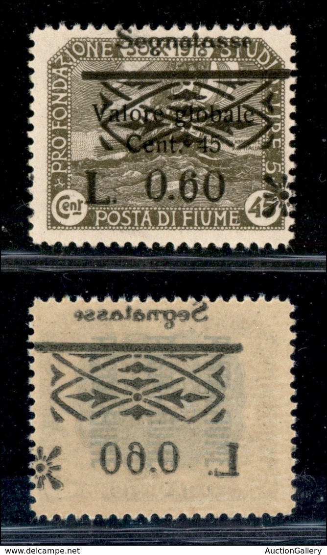 Occupazioni I Guerra Mondiale - Fiume - 1921 - 60 Cent Su 45 (23sba Varietà Za) Con Soprastampa A Destra + Decalco (non  - Other & Unclassified