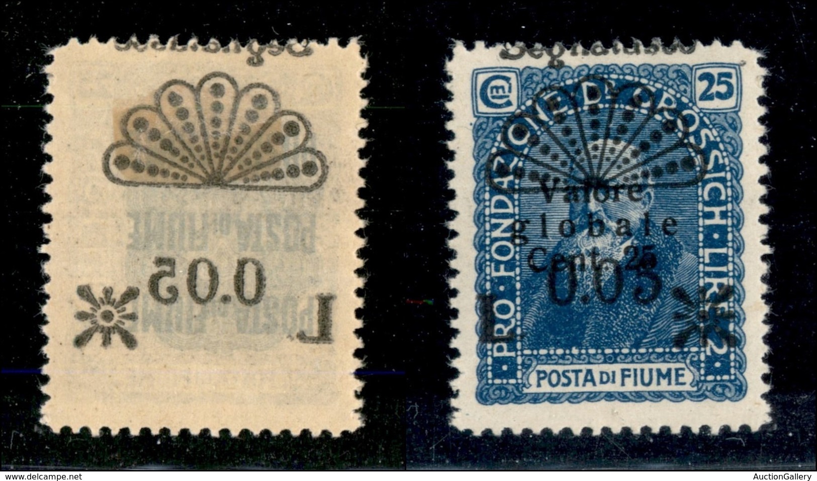 Occupazioni I Guerra Mondiale - Fiume - 1921 - 0,05 Lire Su 25 Cent (27 Varietà Naa+zd) - Segnatasse A Cavallo (solo In  - Other & Unclassified