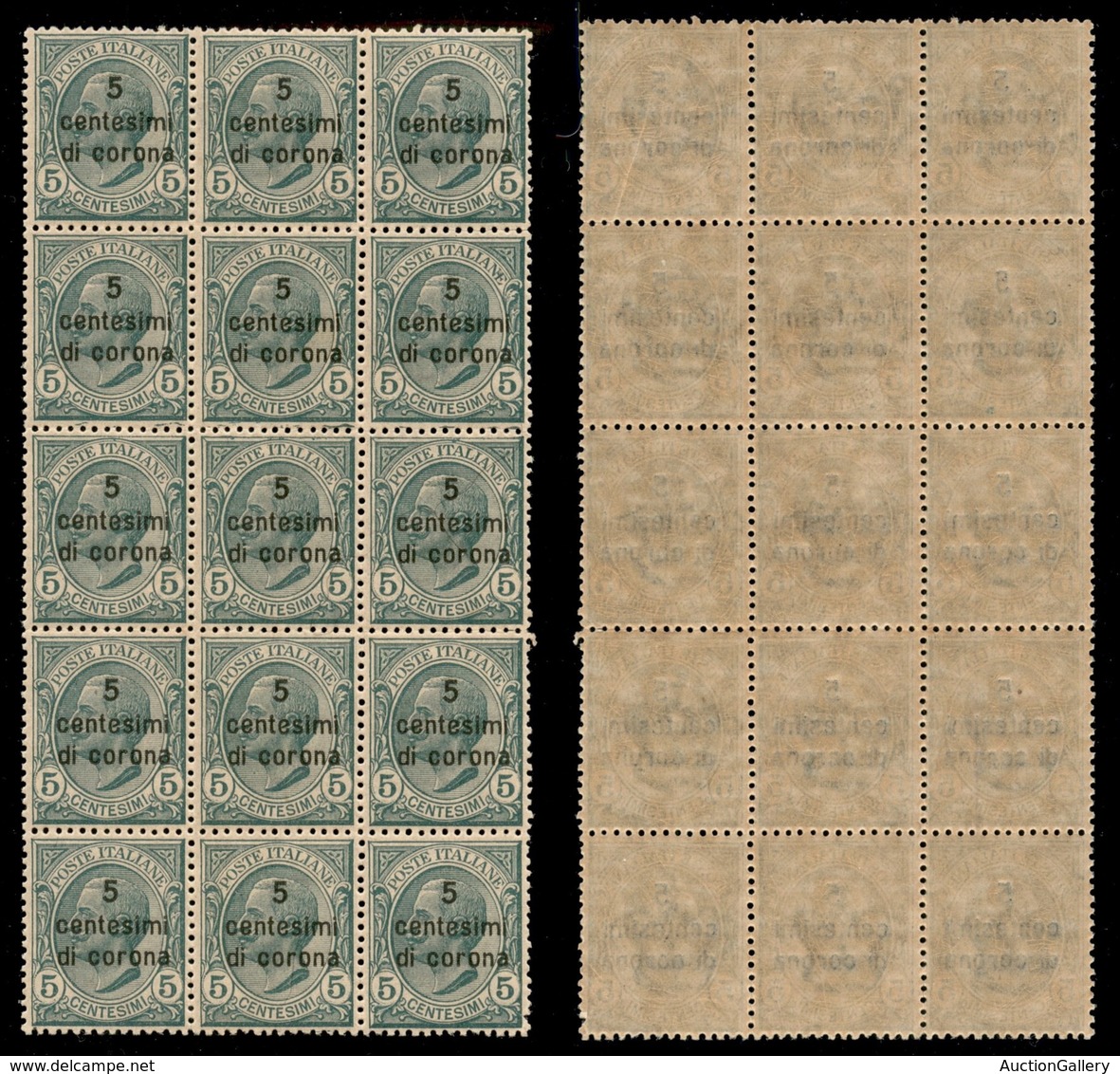 Occupazioni I Guerra Mondiale - Dalmazia - 1921 - 5 Cent Su 5 (2) - Blocco Di Quindici - Gomma Integra (300) - Other & Unclassified