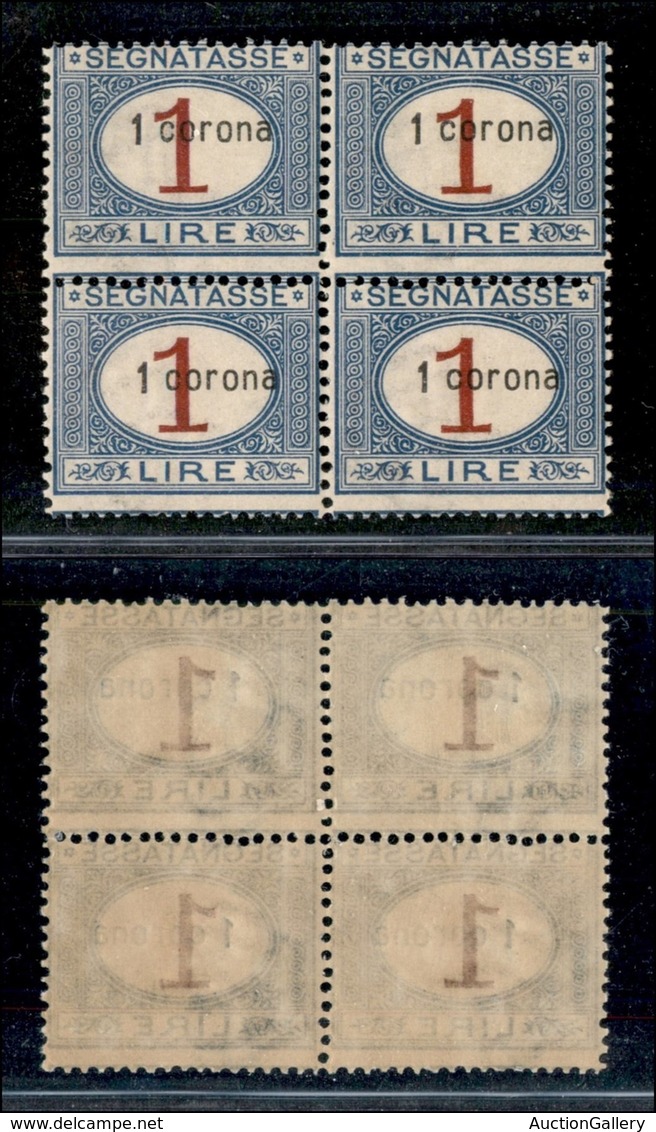 Occupazioni I Guerra Mondiale - Dalmazia - 1922 - 1 Corona Su 1 Lira (2) - Quartina - Gomma Integra (200+) - Other & Unclassified