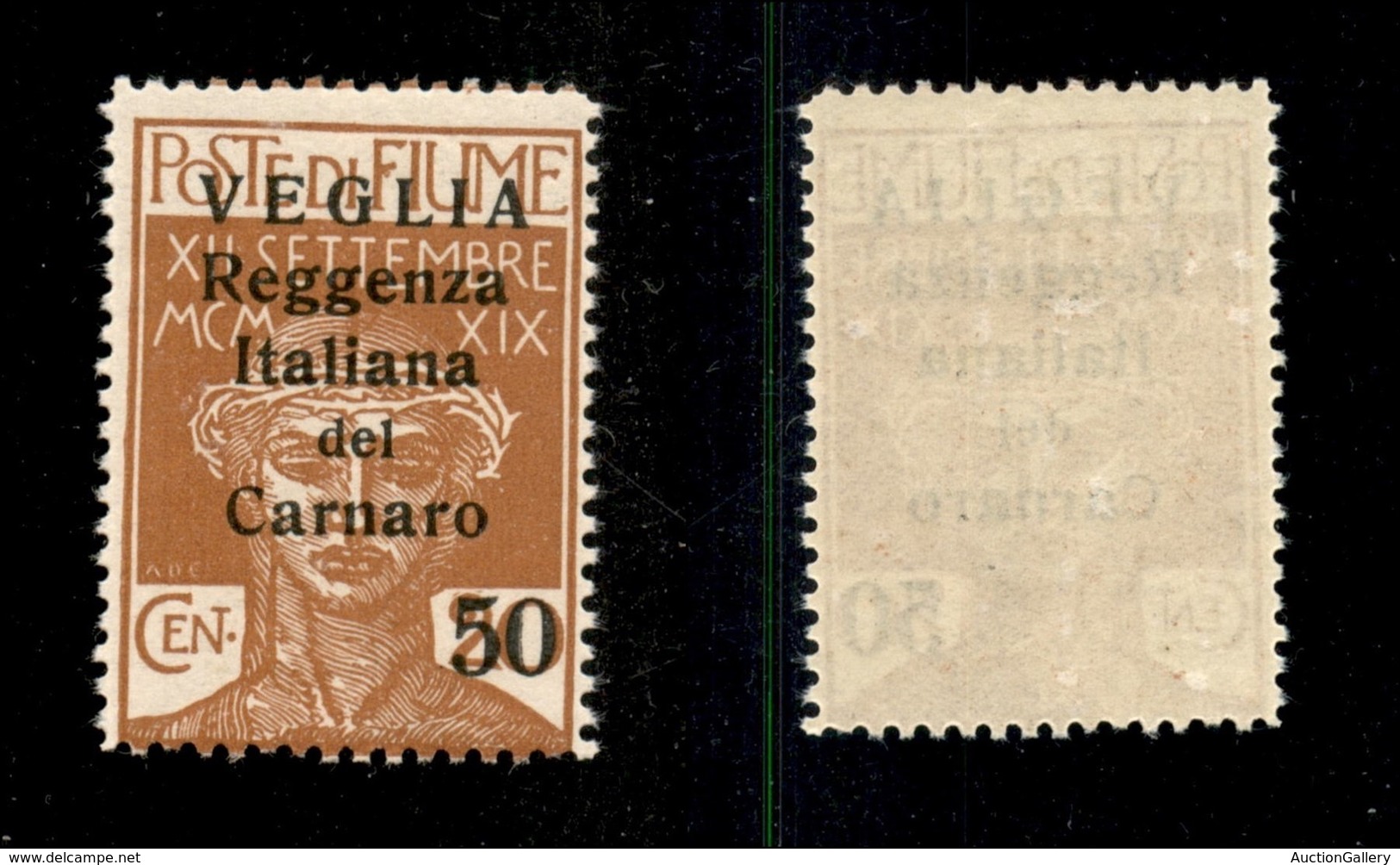 Occupazioni I Guerra Mondiale - Veglia - 1920 - 50  Cent Su 20 (9) - Gomma Integra (300) - Other & Unclassified