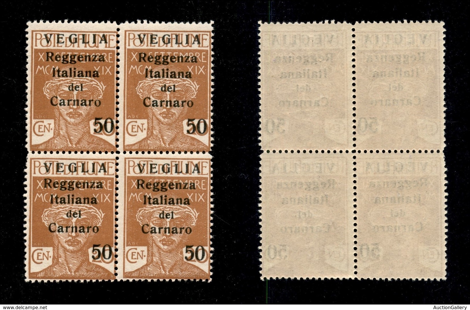 Occupazioni I Guerra Mondiale - Veglia - 1920 - 50  Cent Su 20 (9) - Quartina - Gomma Integra (1200) - Other & Unclassified