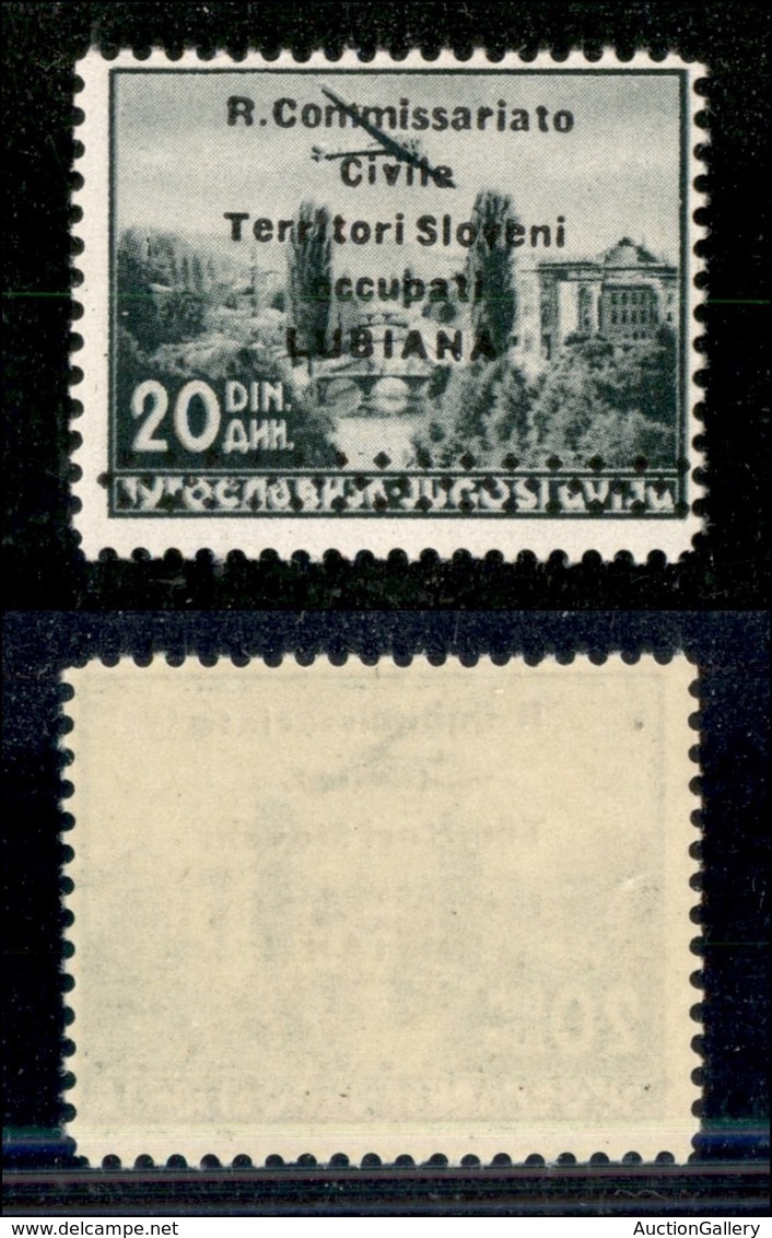 Occupazioni II Guerra Mondiale - Lubiana - 1941 - 20 Din (7 Aerea) - Gomma Integra (275) - Other & Unclassified