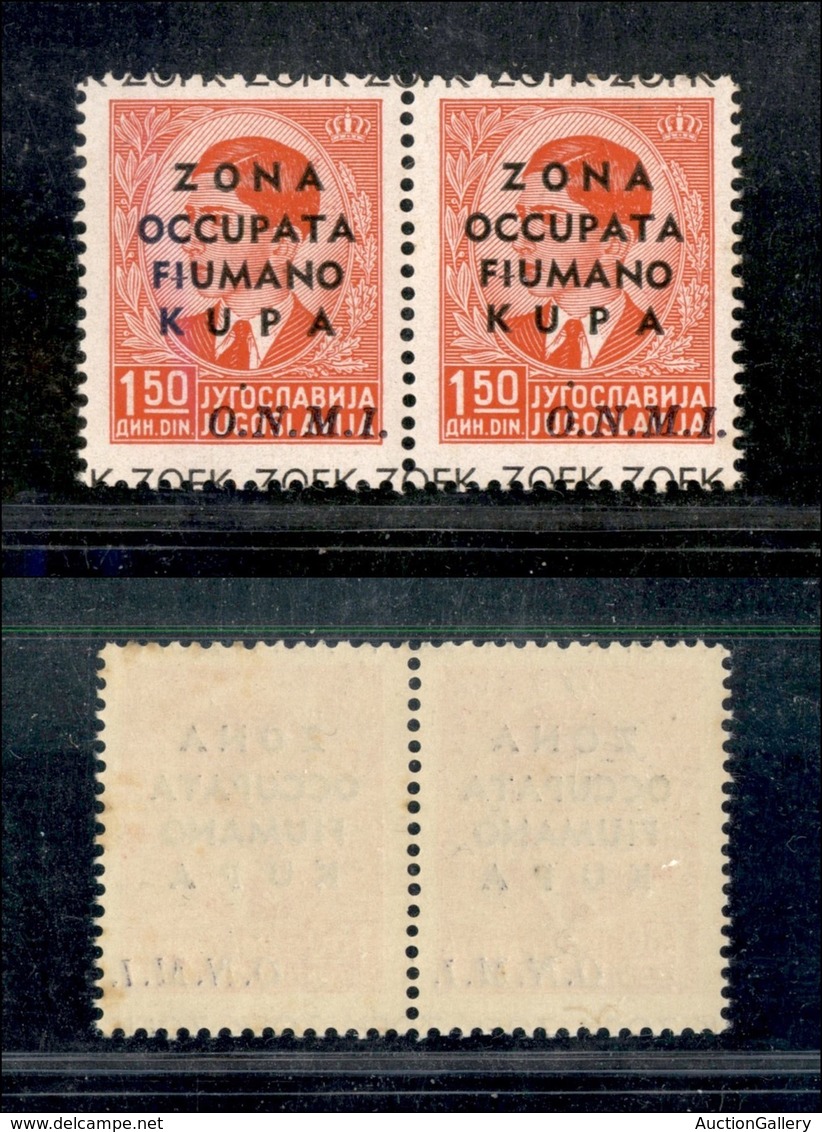 Occupazioni II Guerra Mondiale - Zona Fiumano Kupa - 1941 - 1,50 Din (34+34c) - Coppia - Soprastampa Spostata - Gomma In - Other & Unclassified