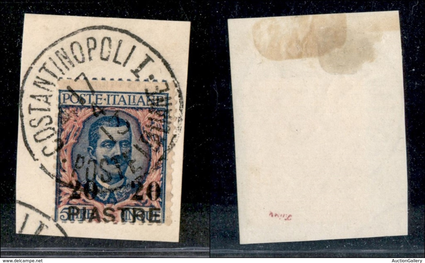 Uffici Postali All'Estero - Costantinopoli - 1908 - 20 Piastre Su 5 Lire Floreale (17) Usato Su Frammento (300+) - Other & Unclassified
