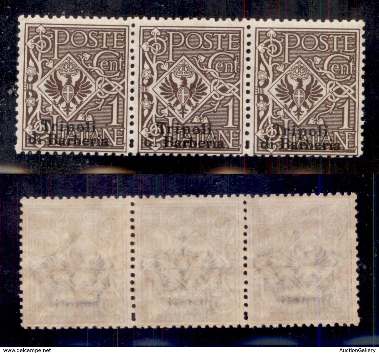Uffici Postali All'Estero - Tripoli Di Barberia - 1909 - 1 Cent (1 - Varietà) - Striscia Di 3 Con Soprastampe In Basso - - Altri & Non Classificati
