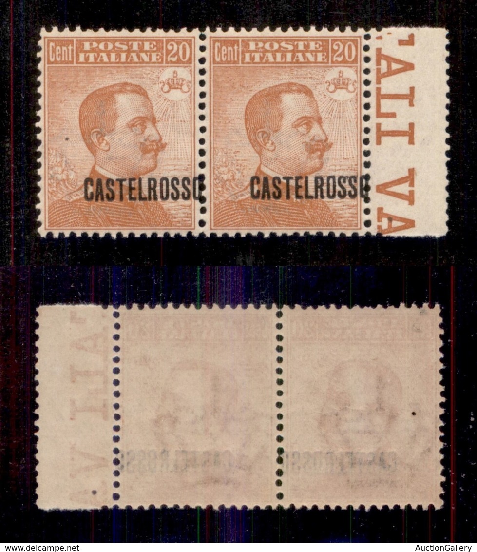 Colonie - Castelrosso - 1922 - 20 Cent (4dab) Coppia Bordo Foglio Con Soprastampa Spostata(obliqua) - Gomma Integra - No - Other & Unclassified