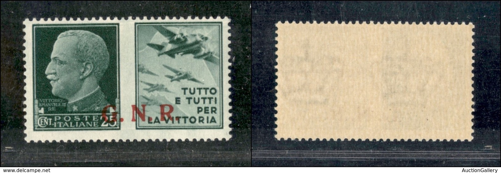 RSI - G.N.R. Brescia - 1943 - GNR Brescia - Propaganda - 25 Cent Aviazione (15/Iea) Con Soprastampa Spostata In Basso A  - Altri & Non Classificati