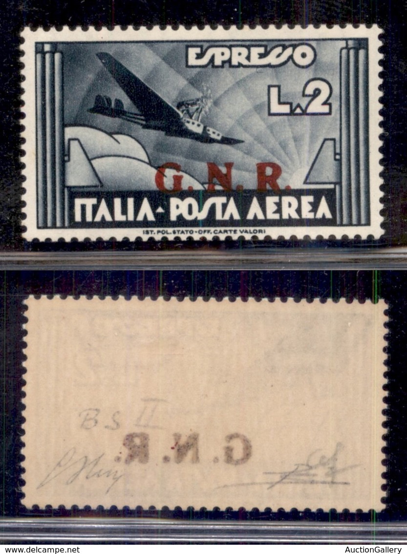 RSI - G.N.R. Brescia - 1943 - GNR Brescia - 2 Lire Aero Espresso (125/II - Aerea) Con Decalco - Gomma Originale - Altri & Non Classificati