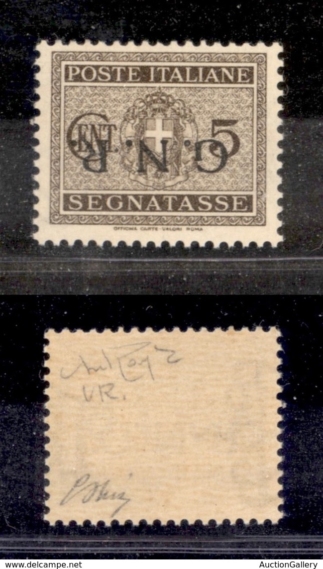 RSI - G.N.R. Verona - 1944 - GNR Verona - Segnatasse - 5 Cent (47a) Con Soprastampa Capovolta - Gomma Integra - Oliva (3 - Other & Unclassified