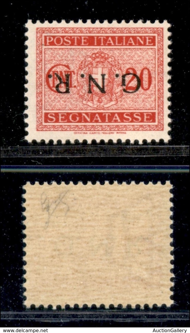 RSI - G.N.R. Verona - 1944 - GNR Verona - Segnatasse - 20 Cent (49a) Con Soprastampa Capovolta - Gomma Integra (250) - Other & Unclassified