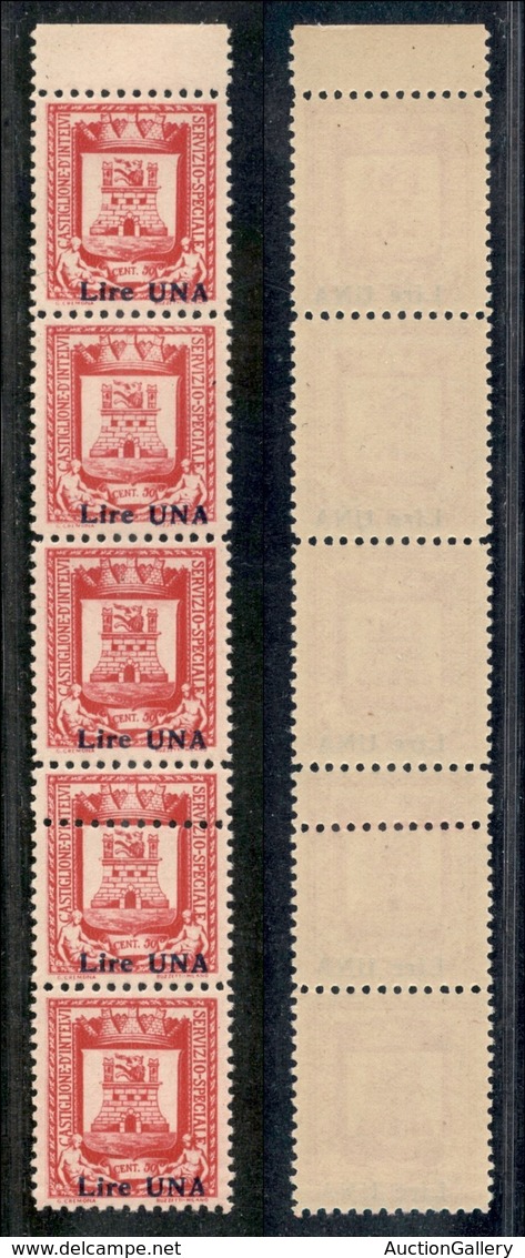 Emissioni Locali - Castglione D'Intelvi - 1945 - 1 Lira Su 50 Cent (19cb) Con Doppia Dentellatura - Striscia Con 4 Norma - Altri & Non Classificati