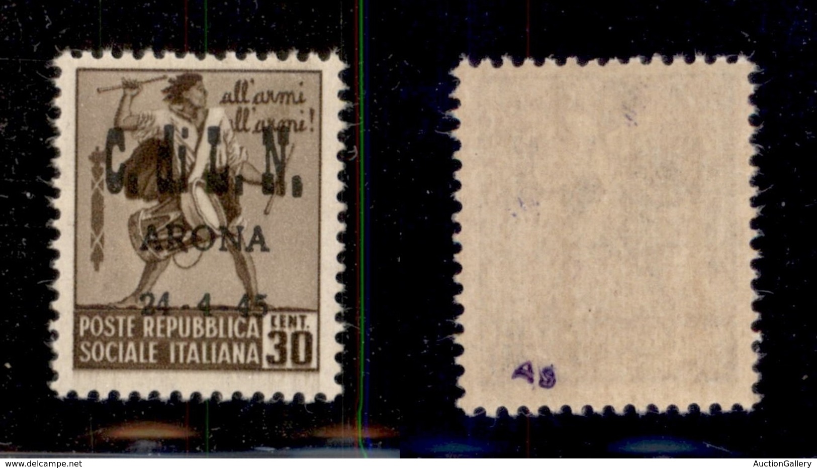 C.L.N. - Arona - 1945 - 30 Cent (17) Senza Filigrana - Gomma Integra (4.500) - Other & Unclassified