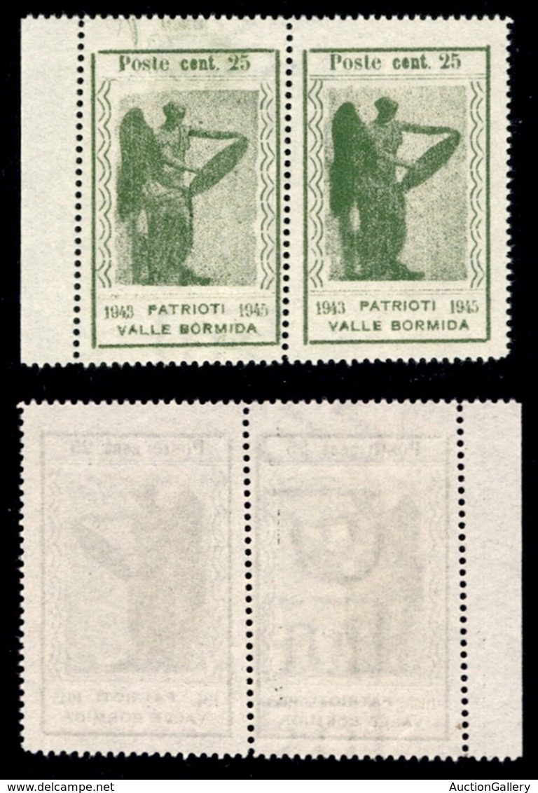 C.L.N. - Valle Bormida - 1945 - 25 Cent Vittoria (11bb/11) - Coppia Bordo Foglio Con Filigrana Lettere (MPER) A Sinistra - Other & Unclassified