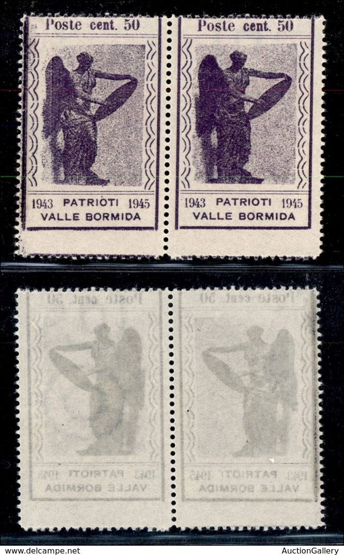 C.L.N. - Valle Bormida - 1945 - 50 Cent Vittoria (12bb + 12) - Coppia Orizzontale - Filigrana RO A Sinistra - Sempre Sen - Altri & Non Classificati