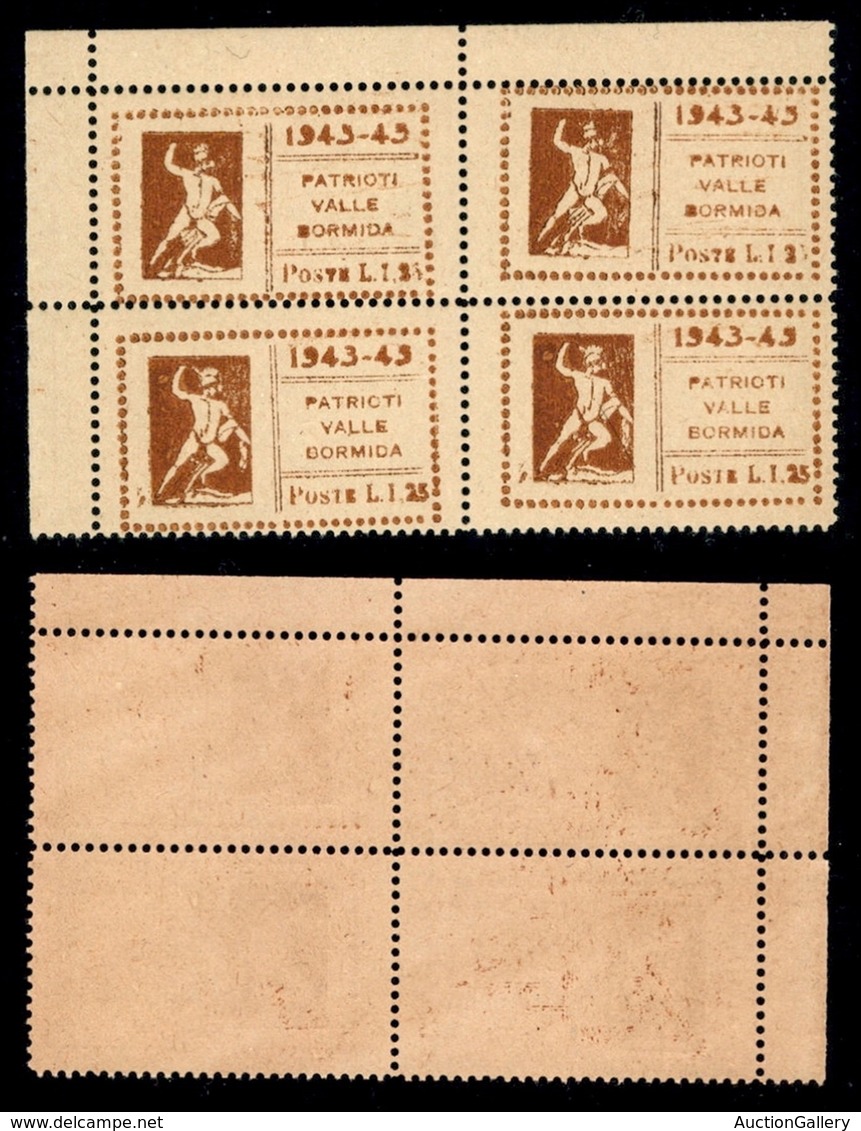 C.L.N. - Valle Bormida - 1945 - 1,25 Lire Teseo (19) - Quartina Angolare (disallineata) - Cifra 5 Male Impressa Nella Co - Other & Unclassified