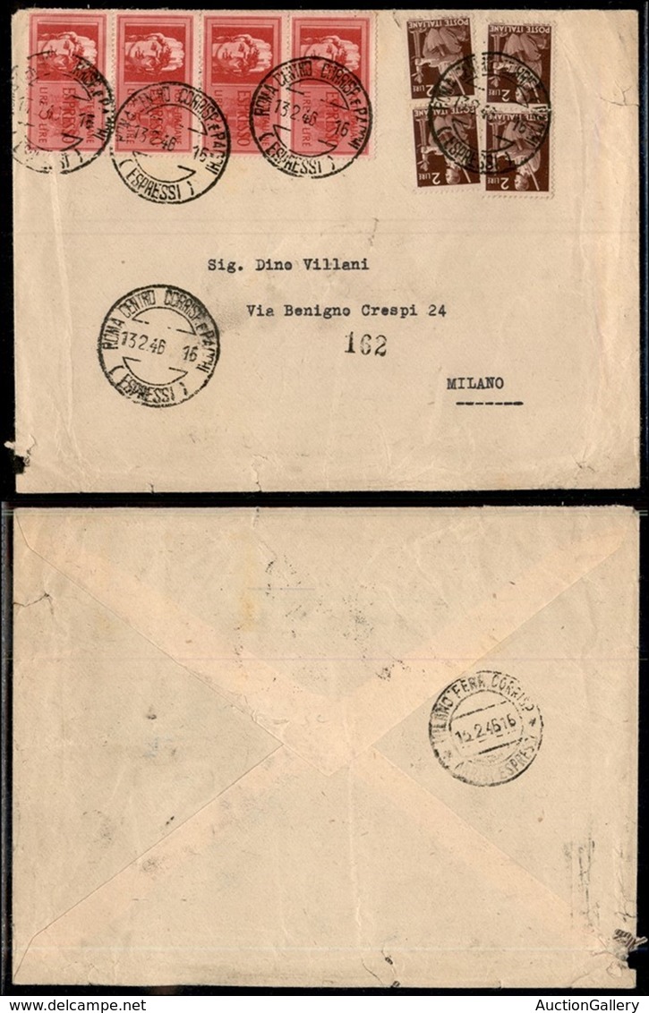 Repubblica - Posta Ordinaria - 2 Lire (552) + 5 Lire (24  Espressi) - Affrancatura Multipla Su Busta Da Roma A Milano De - Other & Unclassified