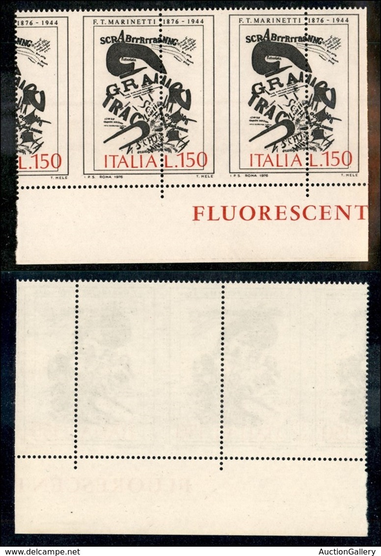 Repubblica - Posta Ordinaria - 1976 - 150 Lire Marinetti (1338) - Coppia Bordo Foglio Con Dentellatura Verticale E Rosso - Other & Unclassified