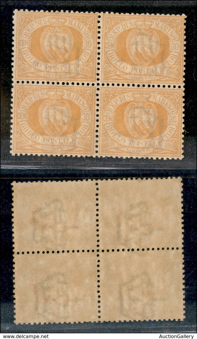 San Marino - Posta Ordinaria - 1892 - 30 Cent (16a) In Quartina - Gomma Integra - Ottima Centratura (480++) - Other & Unclassified