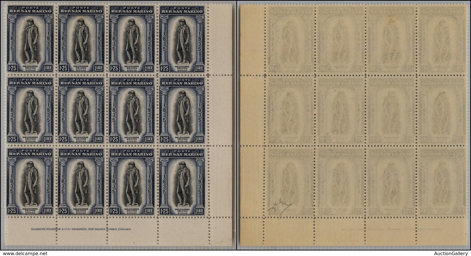 San Marino - Posta Ordinaria - 1935 - 1,25 Lire Delfico (202) - Blocco Angolare Di 16 Con Scritte Marginali In Basso - G - Other & Unclassified