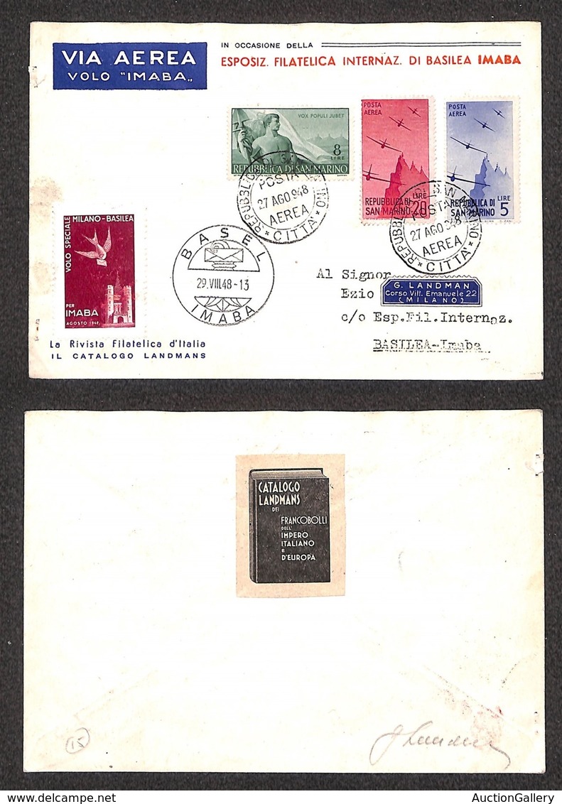 San Marino - Posta Ordinaria - 1948 (29 Agosto) - Milano Basilea - Aerogramma Da S. Marino - Other & Unclassified