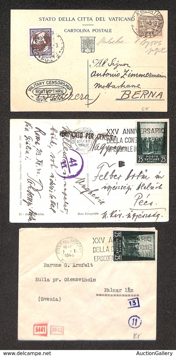 Vaticano - Posta Ordinaria - 1942/1945 - Due Cartoline E Una Busta Per L'estero - Da Esaminare - Altri & Non Classificati