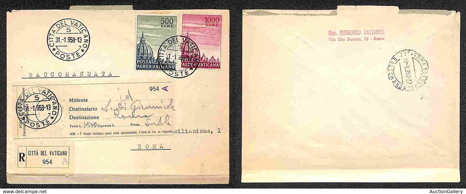 Vaticano - Posta Aerea - 1958 (31.1) - I Giorno D'emissione - Raccomandata Affrancata Con La Serie Cupole (33/34 - P.Aer - Altri & Non Classificati