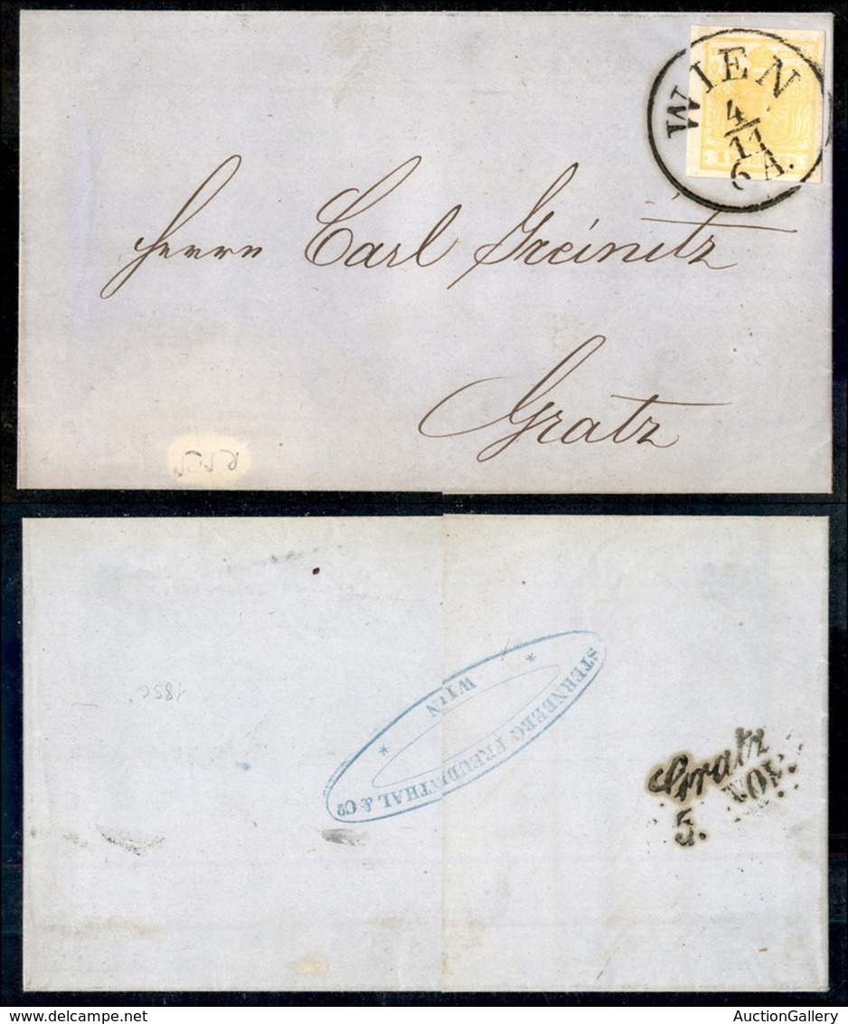 AUSTRIA - 1850 - 1 Kreuzer Giallo Cadmio - Lettera Da Vienna A Gratz - Other & Unclassified