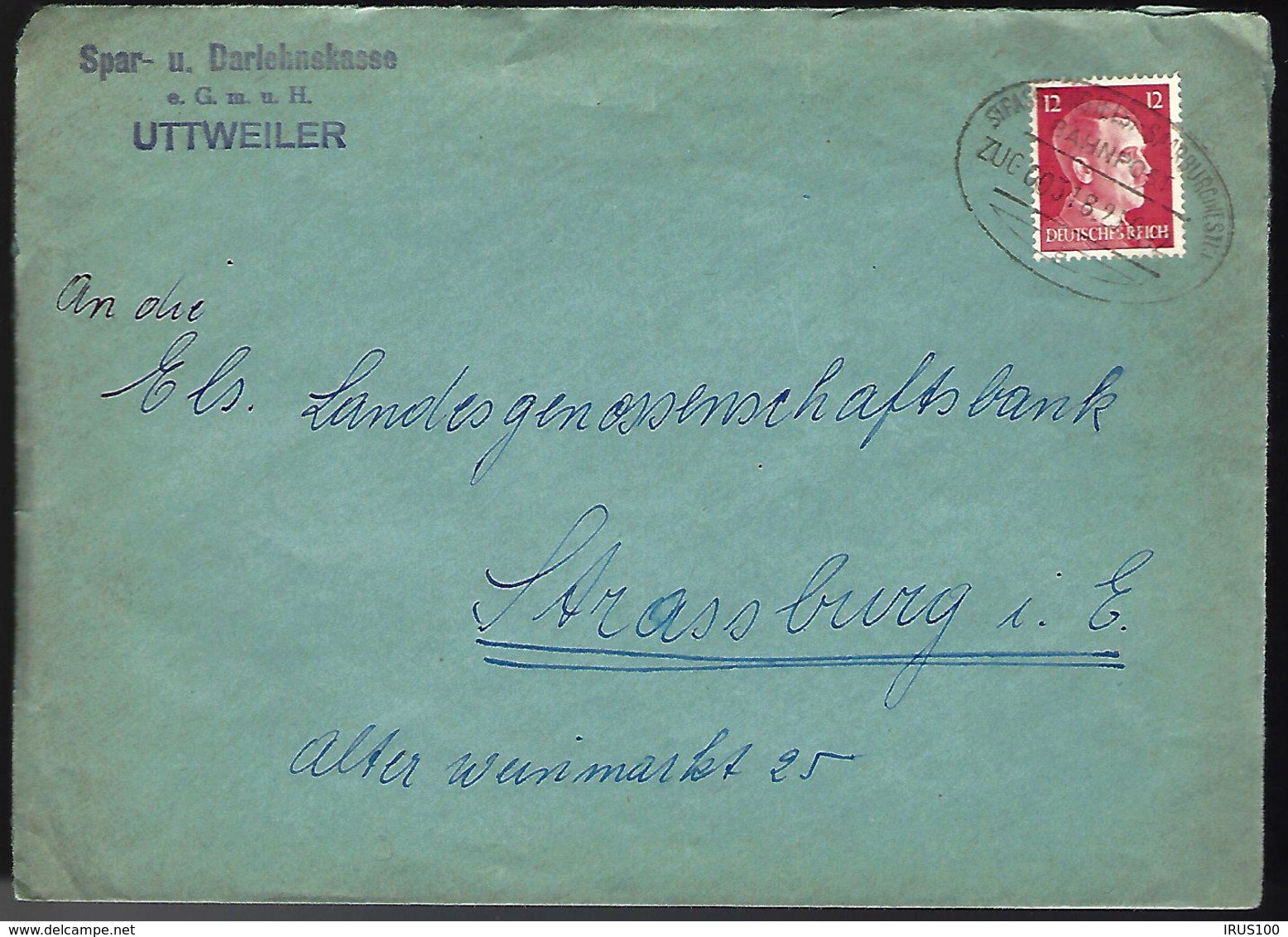 LETTRE EN PROVENANCE DE UTTWEILER - PAR ZUG STRASBURG / SAARBURG - POUR STRASBOURG - BAHNPOST - Occupazione 1938 – 45