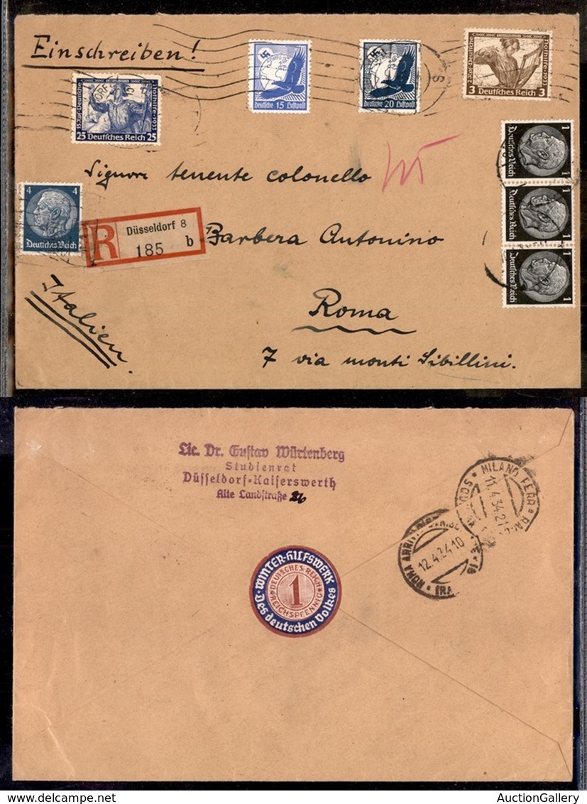 GERMANIA - 1934 – Raccomandata Da Dusseldorf A Roma - Other & Unclassified