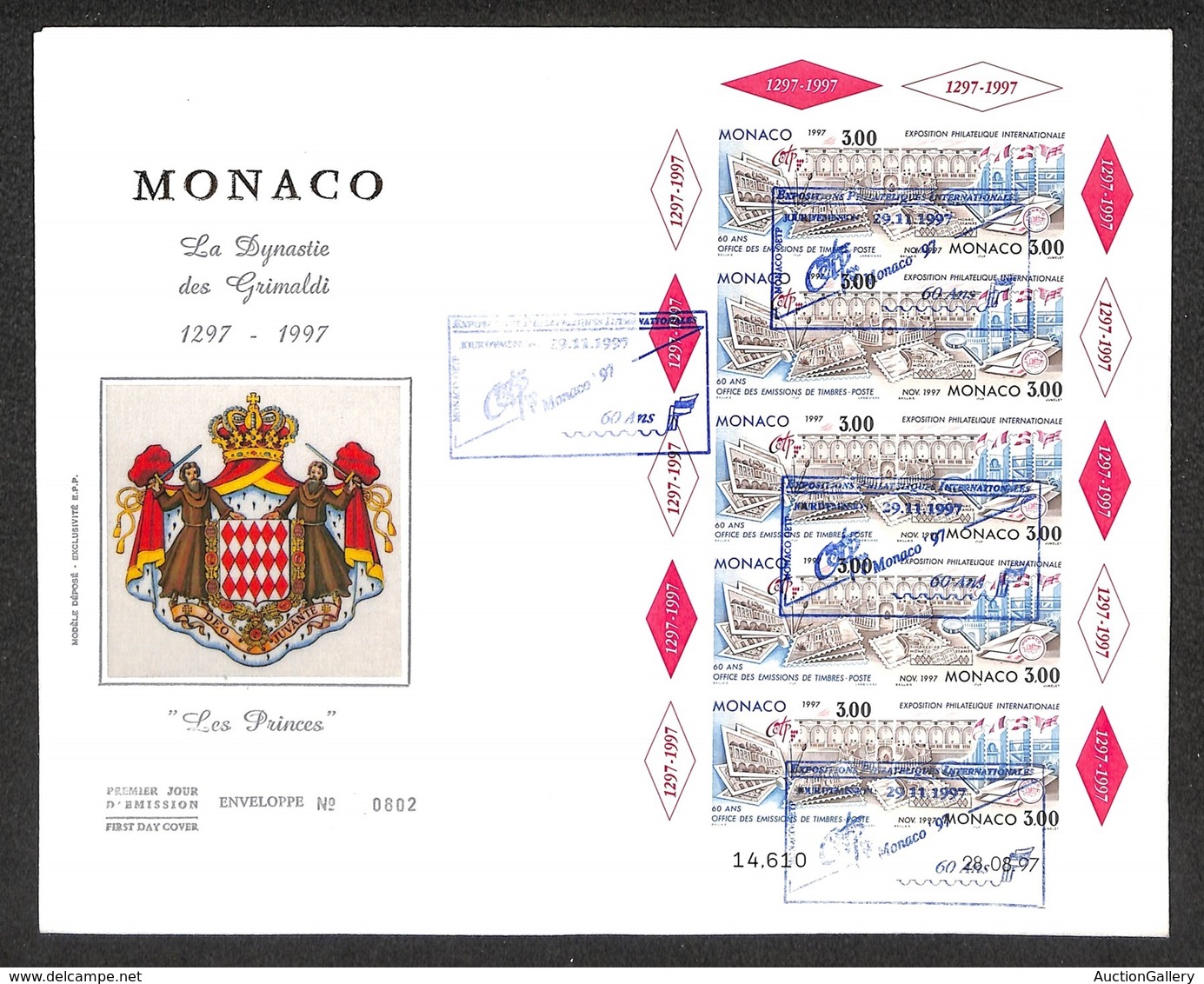 MONACO - FDC Esposizione Filatelica Internazionale N. 802 Monaco 1997 – Busta Commemorativa Con Foglietto Di 10 Esemplar - Other & Unclassified